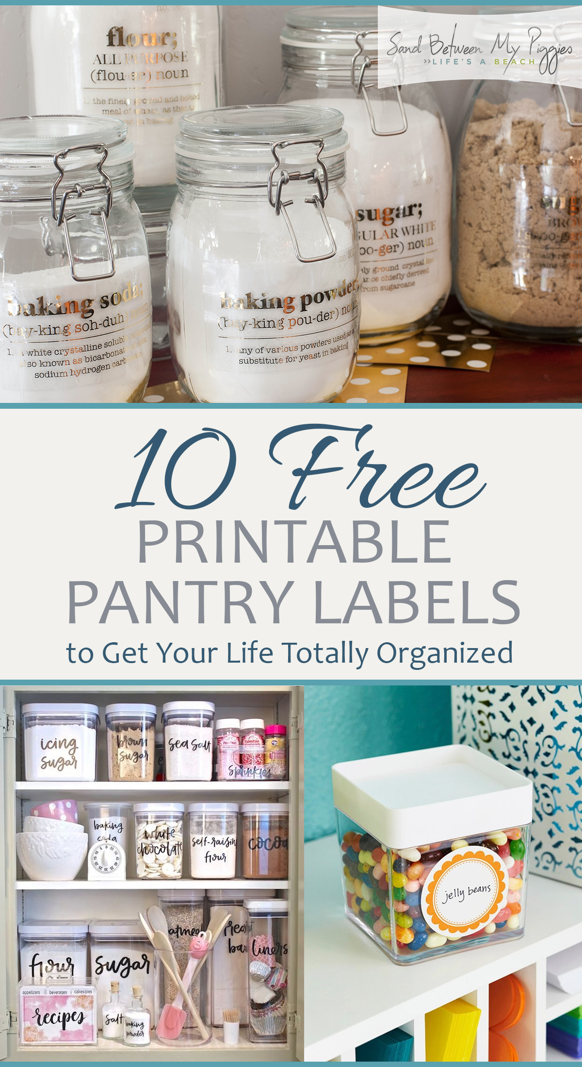 10 free printable pantry labels from Sand Between My Piggies